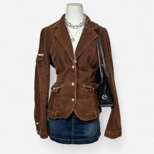Y2K Roxy Brown Corduroy Button Up Jacket Size L Indie Boho Classic